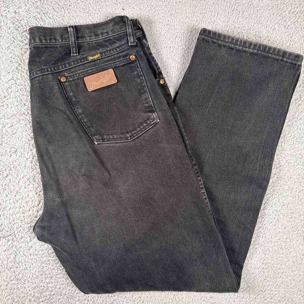 VTG Wrangler 31MWZ Jeans Mens 38x34 (36x33)  Relaxed Cowboy Faded Black Made USA